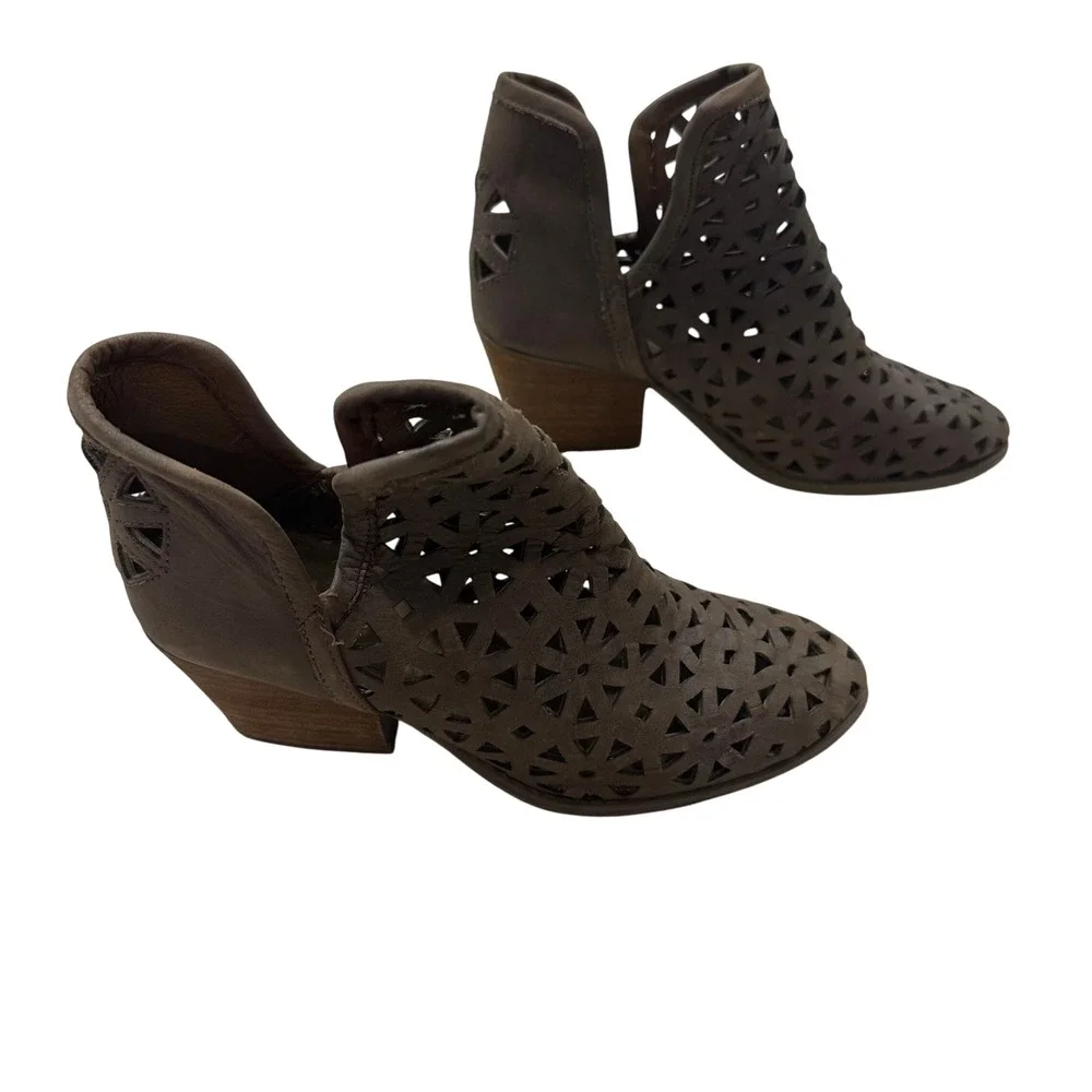 Musse & Cloud Brown Leather Laser Cut Geometric Ankle Boots Size 6 AME 37 EU